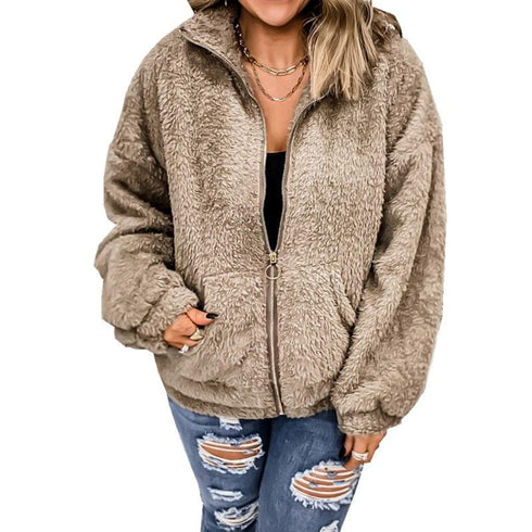 Autumn and Winter Wool Zip Cardigan Double-sided Fleece Jacket